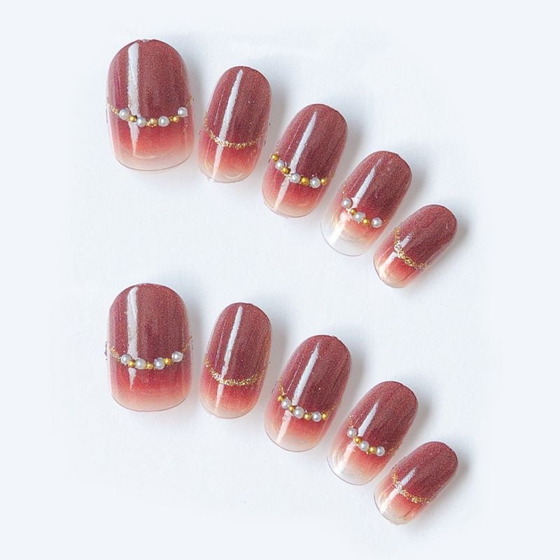 ボルドーーとクリアのグラデに上品ラメとパール（K07007-R-CBO）