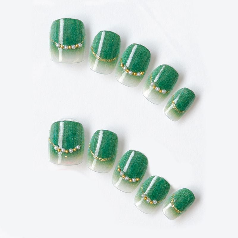 グリーンとクリアのグラデに上品ラメとパール（K07007-Q-CMID）