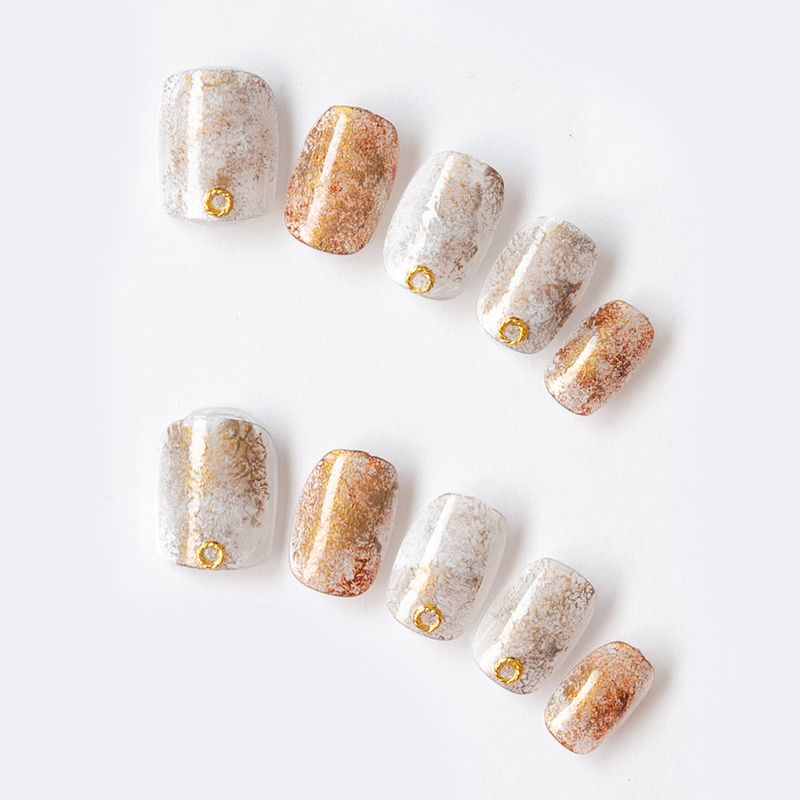 ゆずネイル｜ネイルチップ  ベージュ系 ブラウン系 ゴールド&シルバー系 デート ドレス 結婚式(お呼ばれ・ゲスト)（K09005-Q-C）