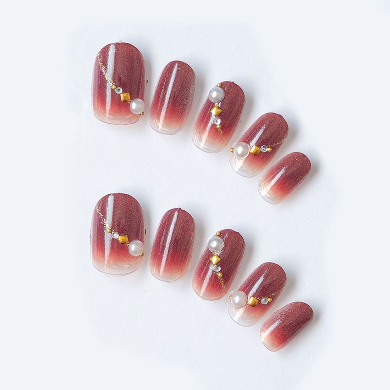 ボルドーとクリアのグラデにラメラインとビジュー（K07006-R-CBO）