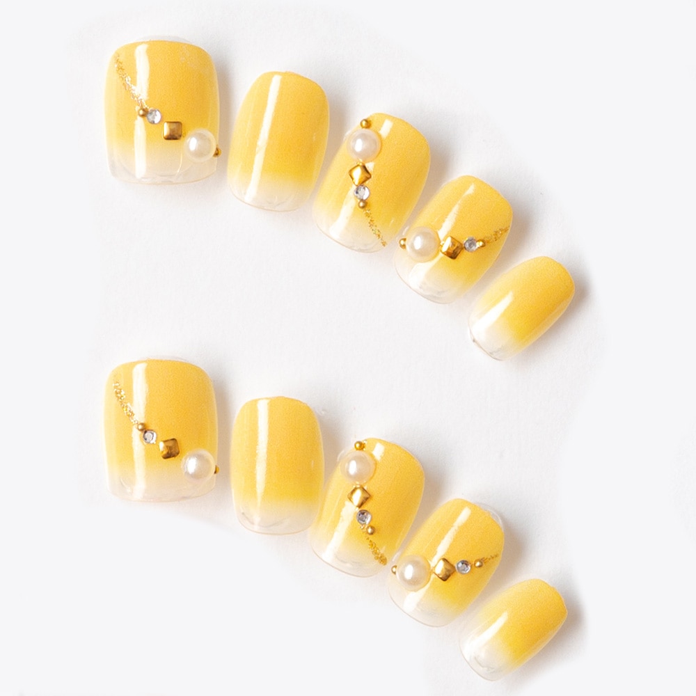 からし色とクリアグラデにビジュー（K07006-Q-CMU）