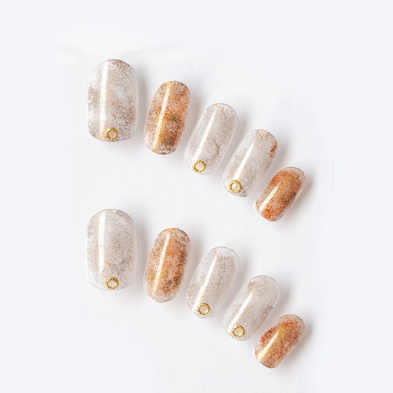 ゆずネイル｜ネイルチップ  ベージュ系 ブラウン系 ゴールド&シルバー系 デート ドレス 結婚式(お呼ばれ・ゲスト)（K09005-R-C）