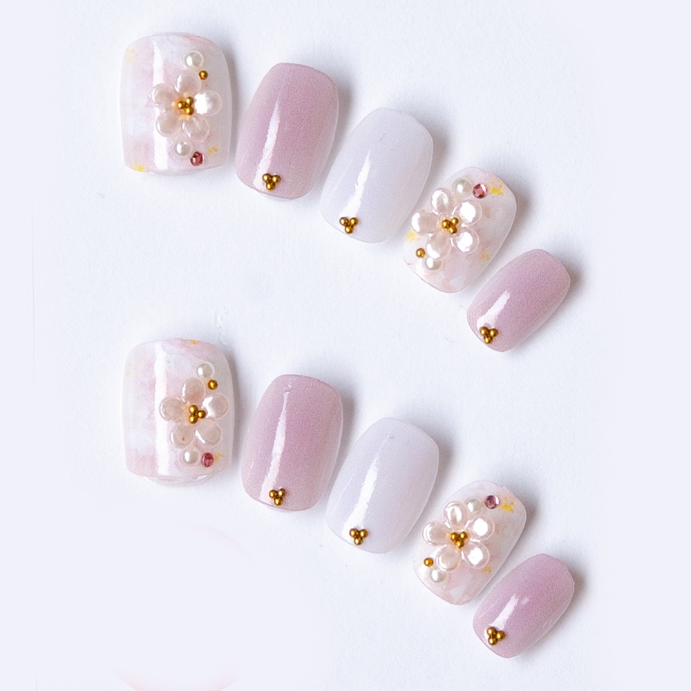ピンクベースのアクリルフラワーネイル（K11007-Q-C）