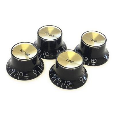 【国産】 YJB PARTS リフレクターノブ ブラック/ゴールドプレート(エンボス文字) インチ 4pcs 【メール便対応】
