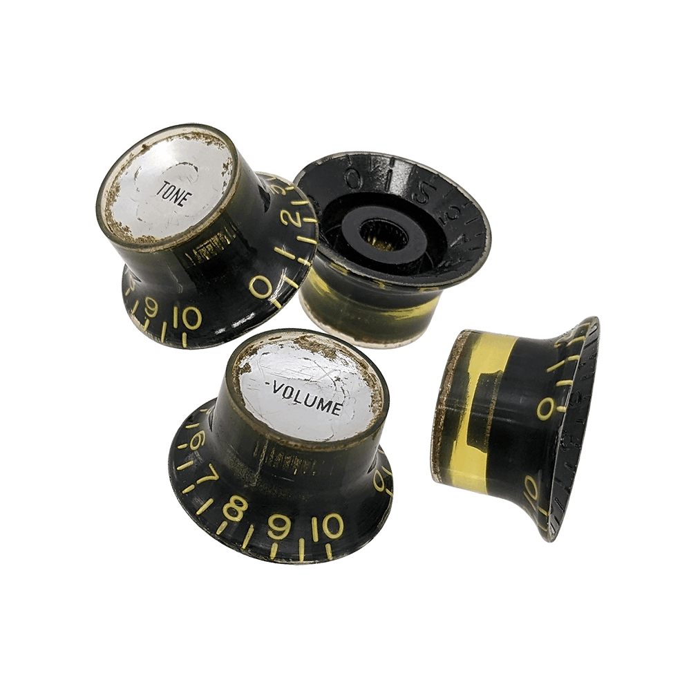 YJB PARTS リフレクターノブ(エンボス文字) ミリ 4pcs 日本製 (レリックブラック/シルバープレート) 【メール便対応】