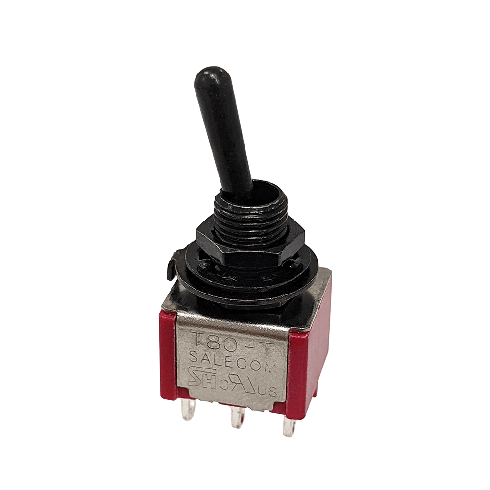 YJB PARTS バットレバー2回路2接点ミニスイッチ DPDT-6P ON-ON-ON ブラック【メール便対応】