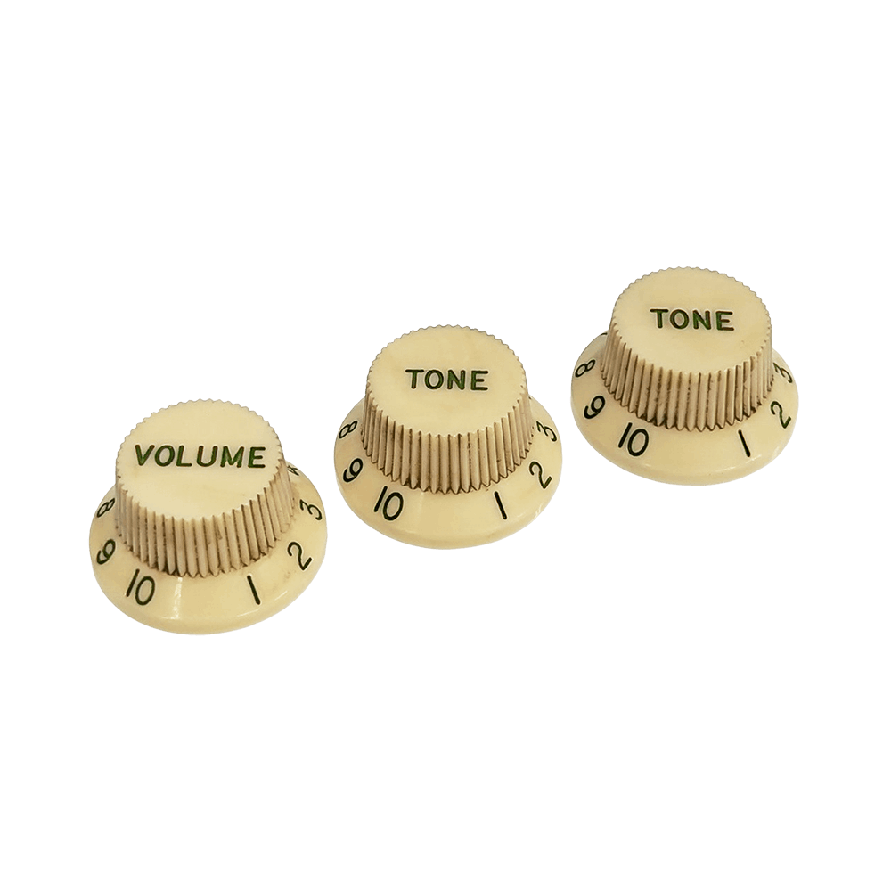 YJB PARTS ストラトノブセット 1V2T インチミリ兼用 レリックヴィンテージイエロー Dark Green Letters 【メール便送料無料】