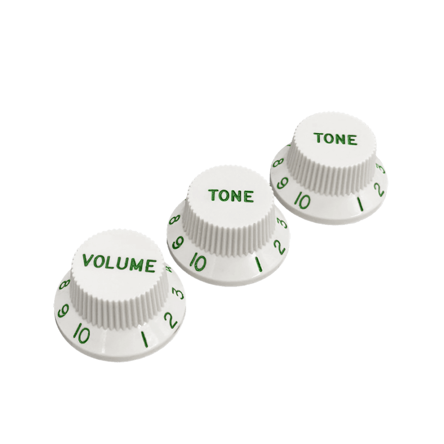 【YJB PARTS】 ストラトノブセット(1V2T) ホワイト Bright Green Letters ver. 【メール便送料無料】