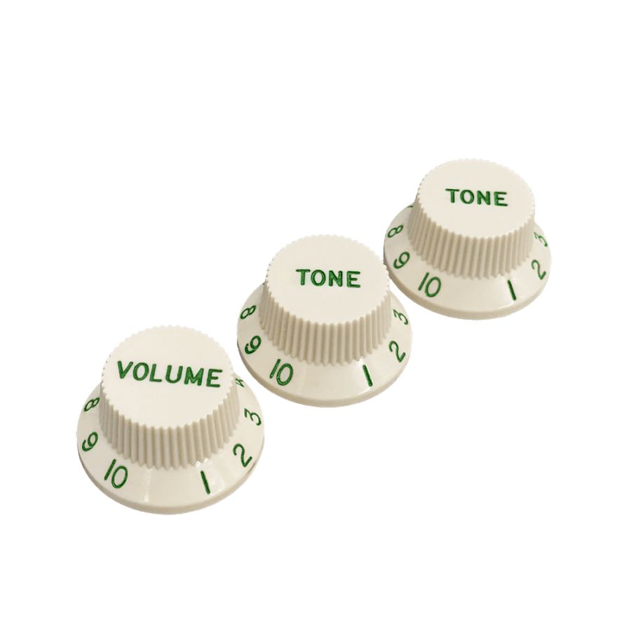 【YJB PARTS】 ストラトノブセット(1V2T) エイジドホワイト Bright Green Letters ver. 【メール便送料無料】