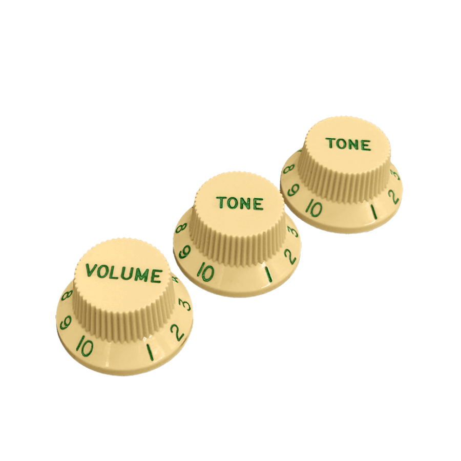 【YJB PARTS】 ストラトノブセット(1V2T) ヴィンテージイエロー Bright Green Letters ver. 【メール便送料無料】