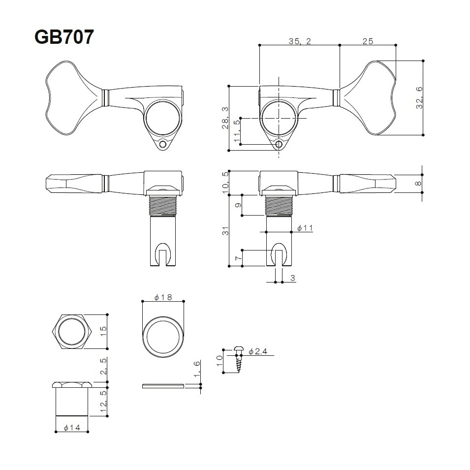 【取り寄せ】 GOTOH GB707-5 5弦用ロトマティックベースペグ 【配列・フィニッシュ選択可】 【宅配便A】