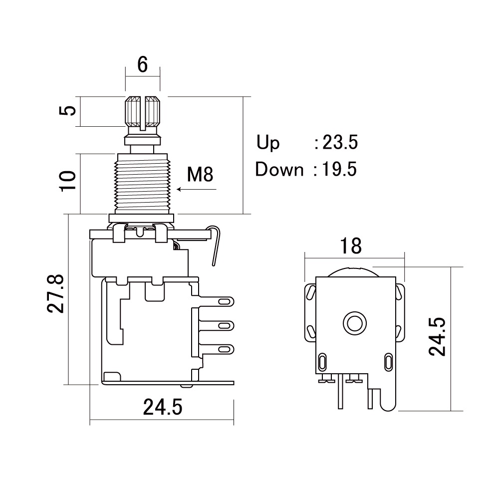 SCUD(スカッド) Aカーブ500K スイッチポット(プッシュプッシュ) ミリ 【メール便対応】