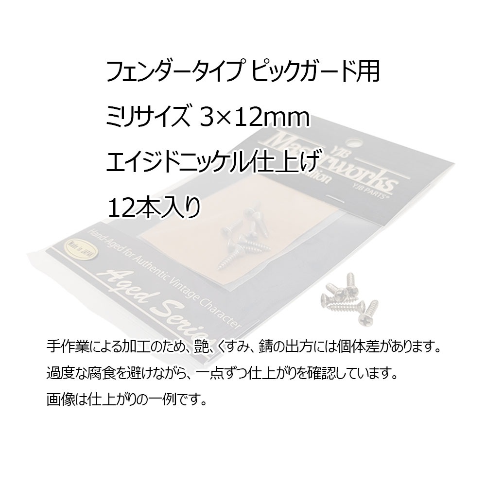 【YJB Masterworks】 ピックガード用エイジドスクリュー ニッケル ミリ 3×12mm 12本 【メール便送料無料】