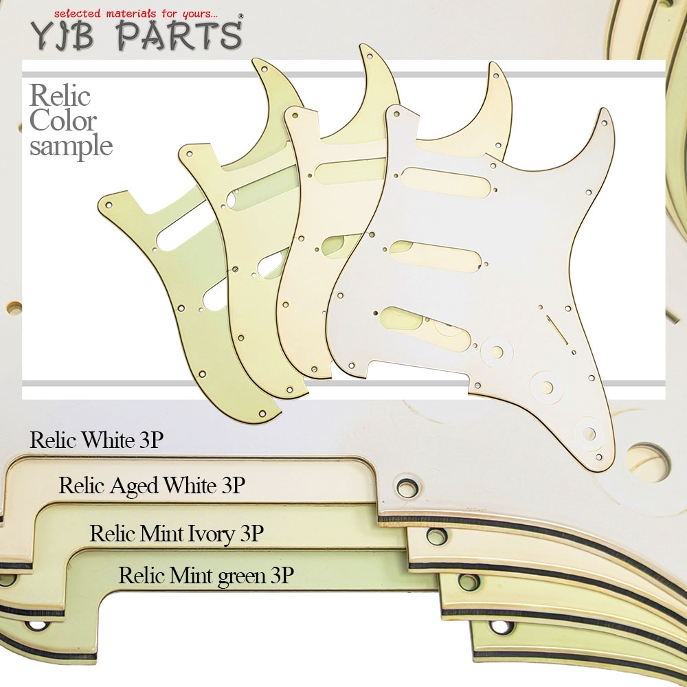 【YJB PARTS】 Fat-ST(SSH) ストラト用ピックガード レリックエイジドホワイト3P インチ 【メール便送料無料】