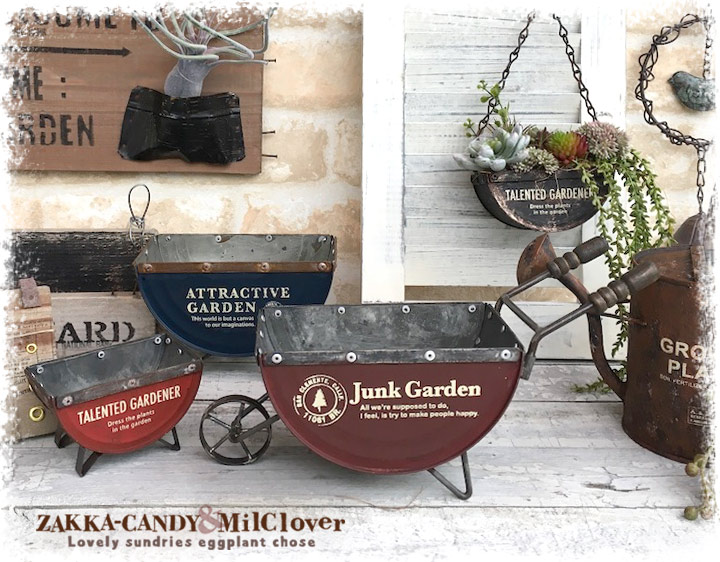 アジアジ ガーデン雑貨 ジャンクガーデン Azi Azi Junk ミニセミサークルカートプランター ナチュラル雑貨zakka Candy