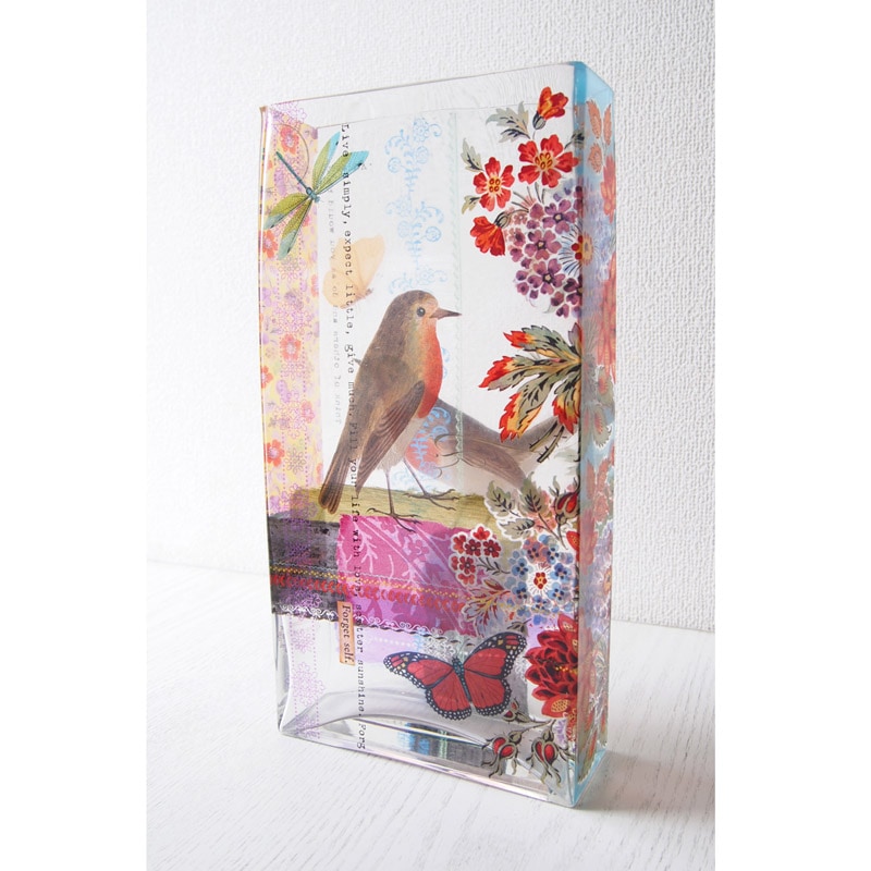 Fringe Studio（フリンジスタジオ） ベース ガラス製 花瓶 Lサイズ 【バード×花×昆虫】