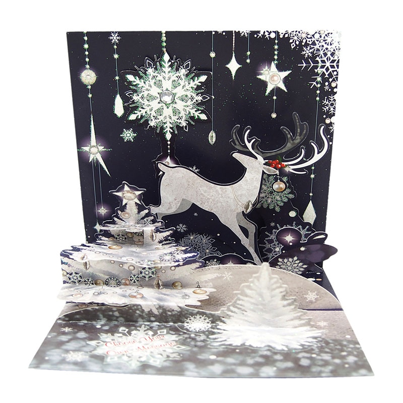 Up With Paper クリスマス ポップアップ グリーティングカード 雪のトナカイ クリスマス雑貨 クリスマスカード ポップアップ トレジャーズ 雑貨ロビン