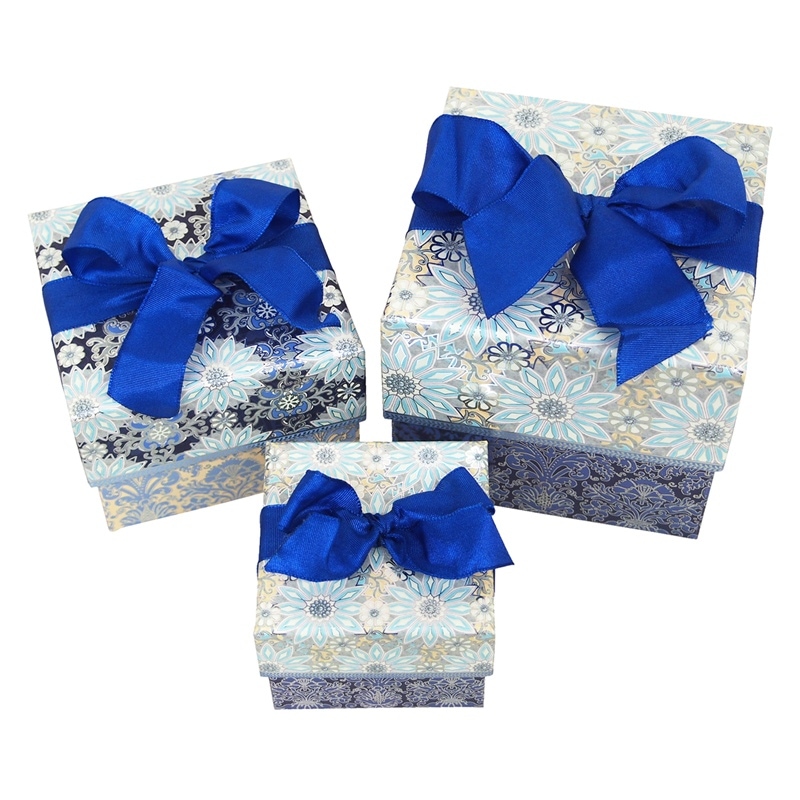 Punch Studio 【クリスマス】 トリンケットボックス リボン付き 3点セット （ブルー×シルバー）