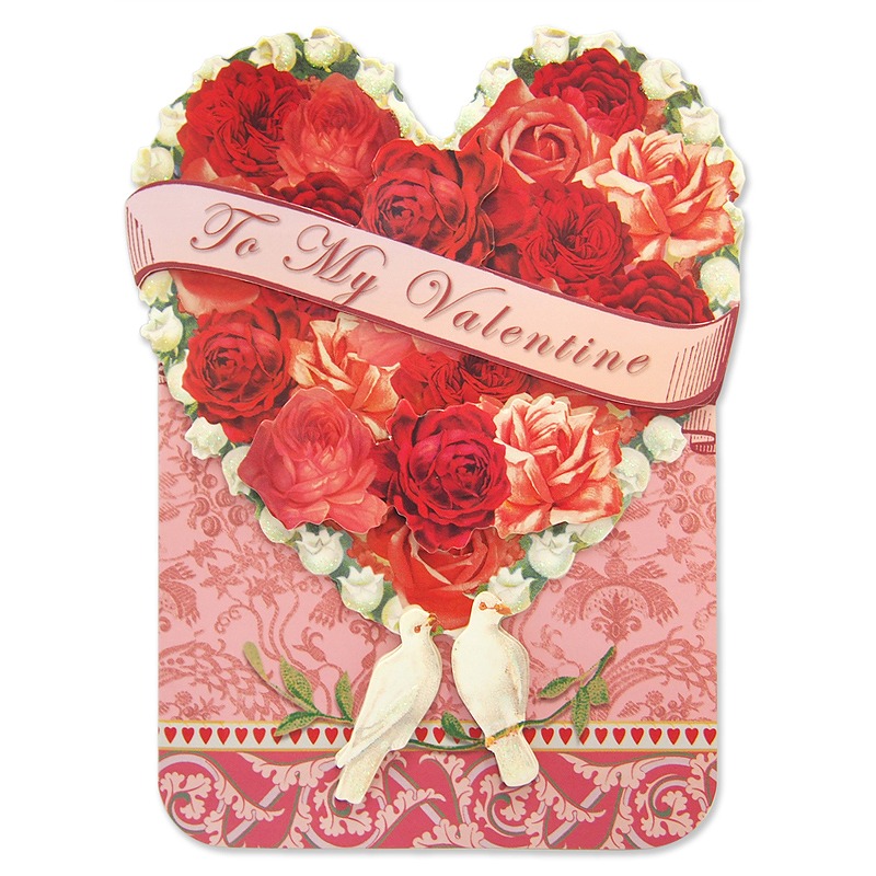 Punch Studio バレンタイン 立体 ダイカット グリーティングカード Lサイズ ハート 薔薇 Punch Studio パンチスタジオ グリーティングカード 二つ折りカード レトロ 立体 立体カード 雑貨ロビン