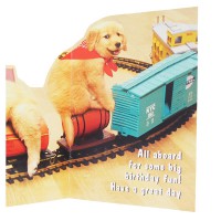 ポータル 【誕生日】 ジグザグ折り グリーティングカード （イヌ×機関車）