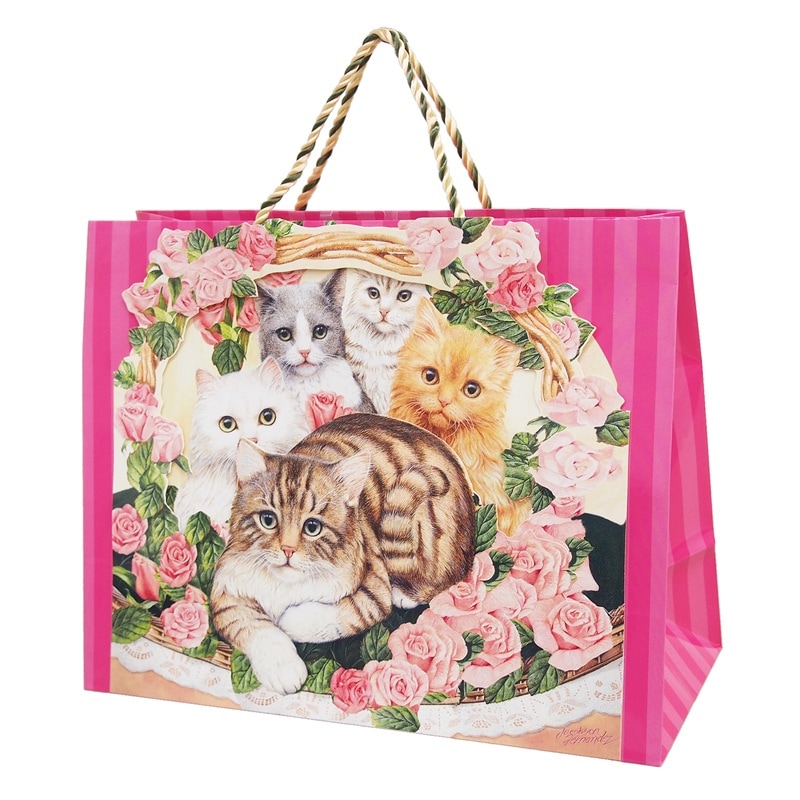 Popshots Studios 立体 ギフトバッグ Lサイズ （ピンクローズ×猫）