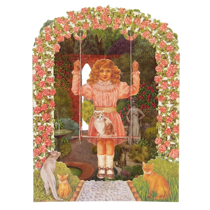 【期間限定40%OFF】 イギリス製 ビンテージカード SANTORO GRAPHICS ポップアップ スウィングカード （バラの庭園の少女）
