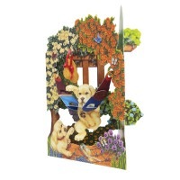 【期間限定40%OFF】 イギリス製 ビンテージカード SANTORO GRAPHICS ポップアップ スウィングカード （庭で遊ぶ子犬たち）