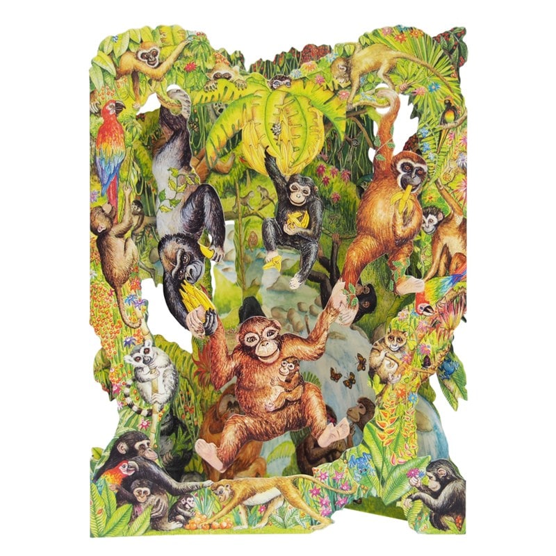 【期間限定40OFF】 イギリス製 ビンテージカード SANTORO GRAPHICS ポップアップ スウィングカード （ジャングルの猿たち