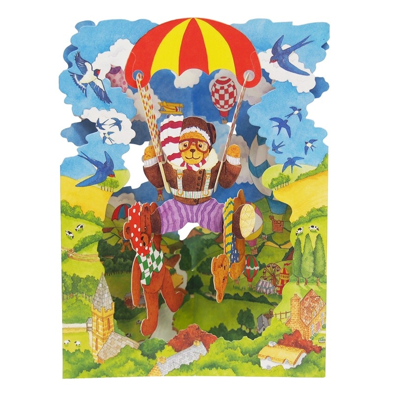 【期間限定40%OFF】 イギリス製 ビンテージカード SANTORO GRAPHICS ポップアップ スウィングカード （テディベアのスカイダイビング）