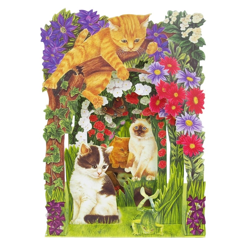 【期間限定40%OFF】 イギリス製 ビンテージカード SANTORO GRAPHICS ポップアップカード （お花畑とネコ）
