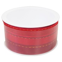 ラッピング用リボン プリントワイヤリボン （ストライプ×レッド）|リボン|ラッピング | 手芸用品