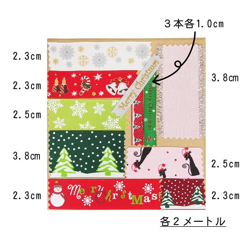 ラッピング用 リボンセット 【クリスマス】 11種類 長さ各約2メートル