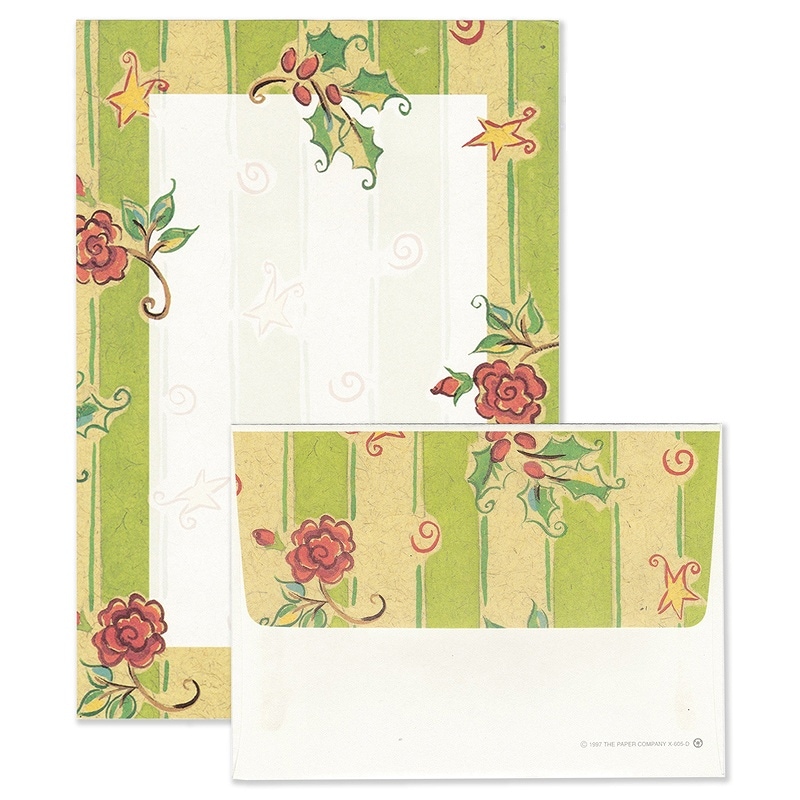 The Paper Company 【クリスマス】 レターセット 便箋6枚 封筒3枚 （ヒイラギ×薔薇）