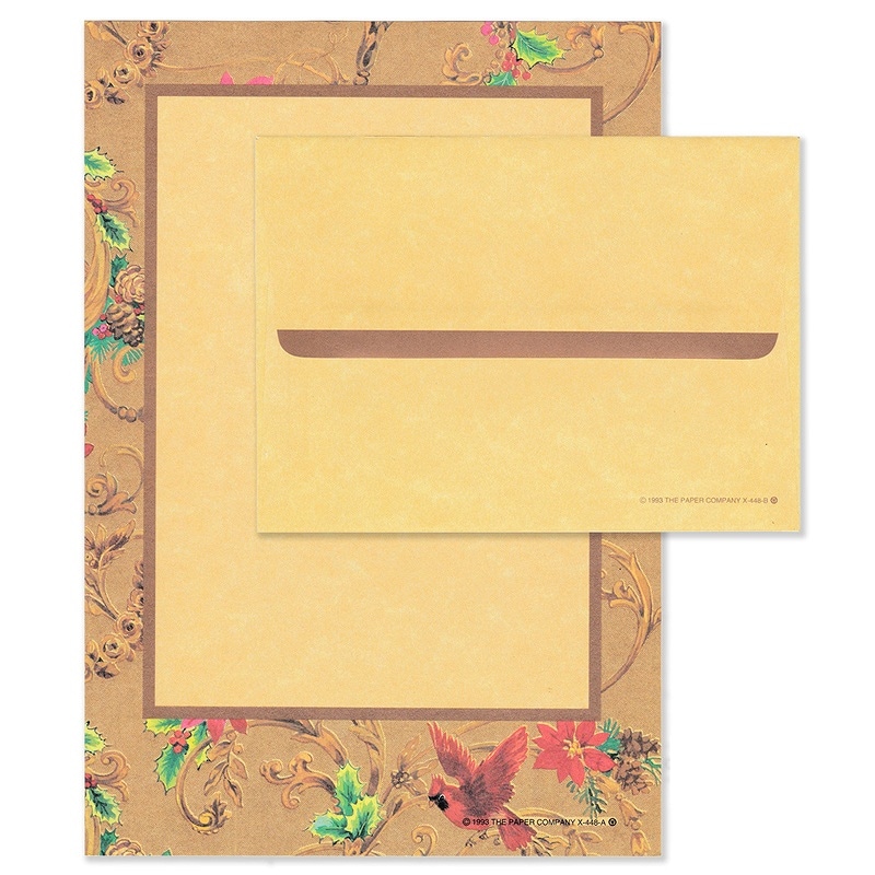 The Paper Company 【クリスマス】 レターセット 便箋6枚 封筒3枚 （金×深紅の鳥）