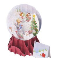 UP WITH PAPER 【クリスマス】 ポップアップ スノーグローブカード Lサイズ （犬たち×そり）