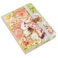 Punch Studio ミニジャーナルノート ソフトカバー ブローチゴムバンド付き （ピンクの花×猫）|ジャーナルノート|Punch Studio パンチスタジオ