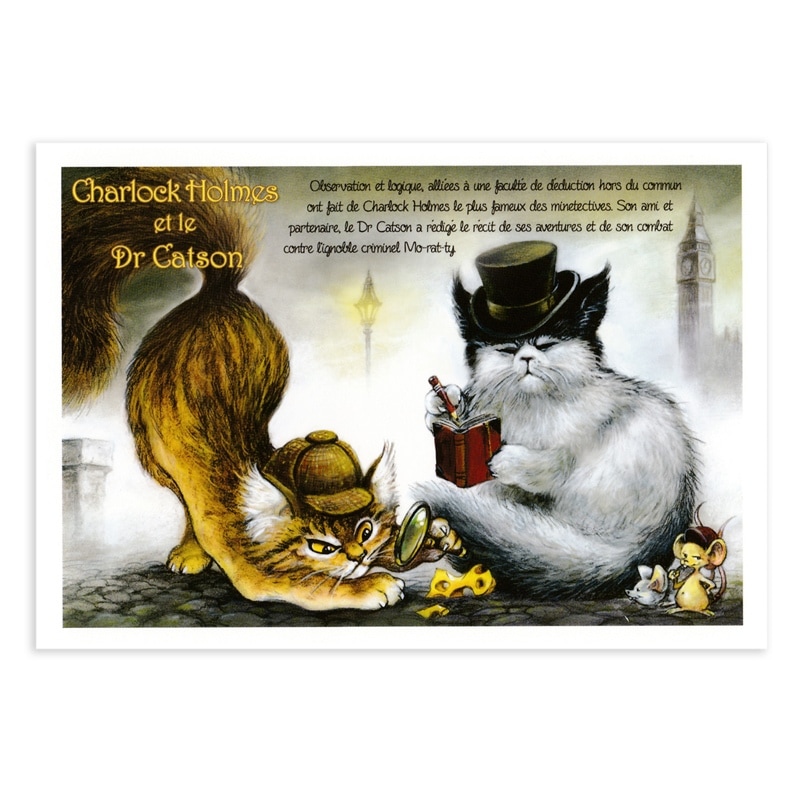 フランス製　ネコのポストカード （Charlock Holmes et le Dr Catson） シャーロック・ホームズ