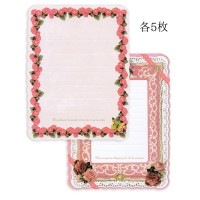 ANTIQUE レトロ レターパッド 便箋 2種類×5枚 （薔薇×ピンク）|レターセット | 便箋|文房具