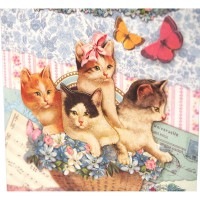 ANTIQUE 【誕生日】 キャット 立体 グリーティングカード （猫4匹×花×かご）