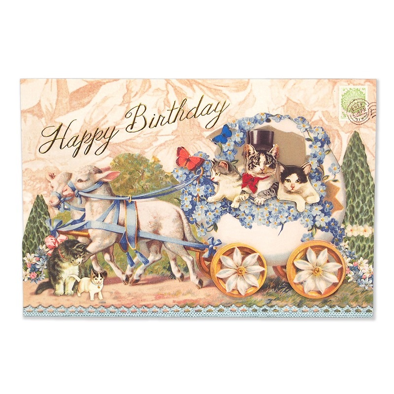 ANTIQUE 【誕生日】 キャット 立体 グリーティングカード （猫×馬車）