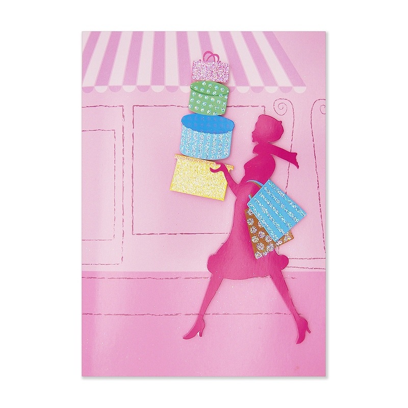 【35%OFF】 ポータル 二つ折り 【誕生祝い】 グリーティングカード　（買い物を楽しむ女性）