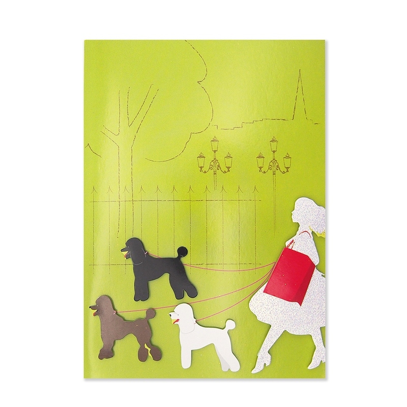 【35%OFF】 ポータル 二つ折り 【多目的】 グリーティングカード　（犬の散歩×プードル）