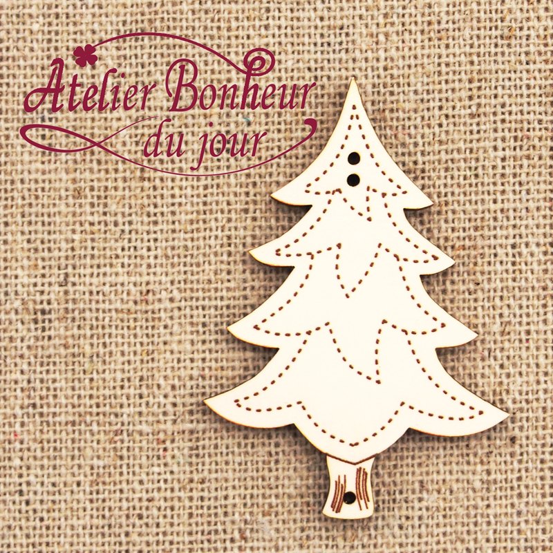 【クリスマス】 フランス製 木製ボタン 3つ穴 （もみの木×アイボリー） アトリエ・ボヌール・ドゥ・ジュール