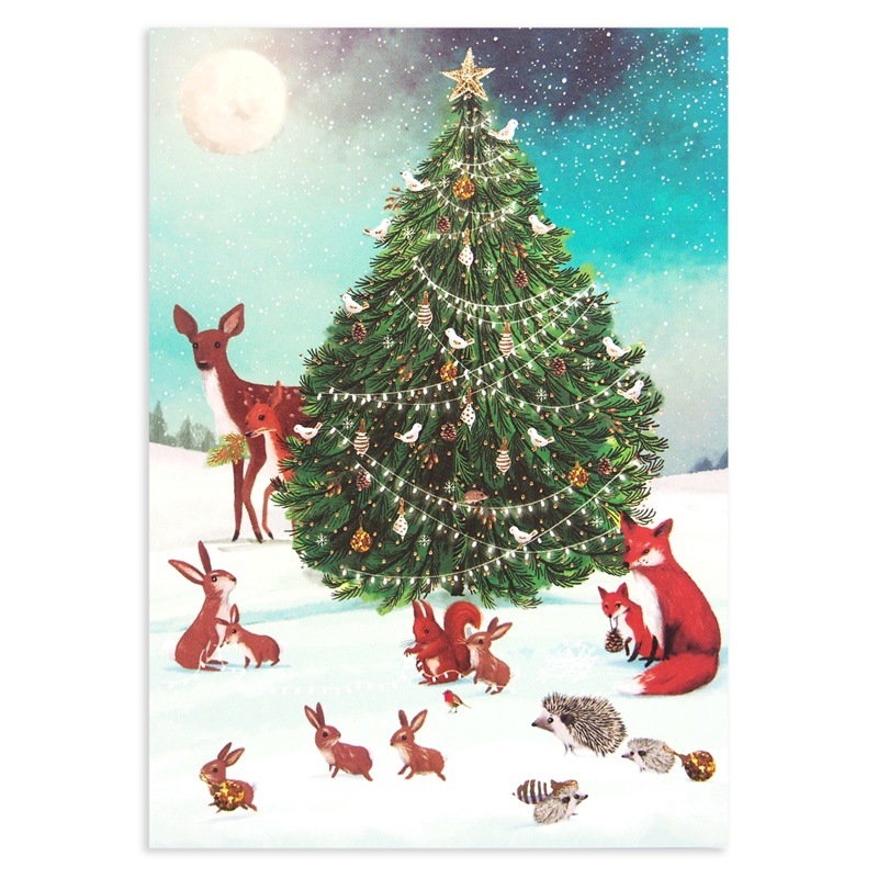 ロジャーラボード クリスマス グリーティングカード 雪原のツリー 動物 クリスマス雑貨 クリスマスカード その他 二つ折りカード Lサイズ 雑貨ロビン
