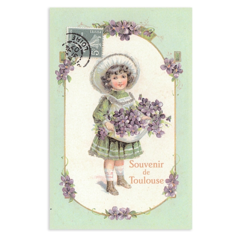 フランス製 ポストカード スミレを抱えた女の子 ラ メゾンド ヴィオレット グリーティングカード 花 雑貨ロビン