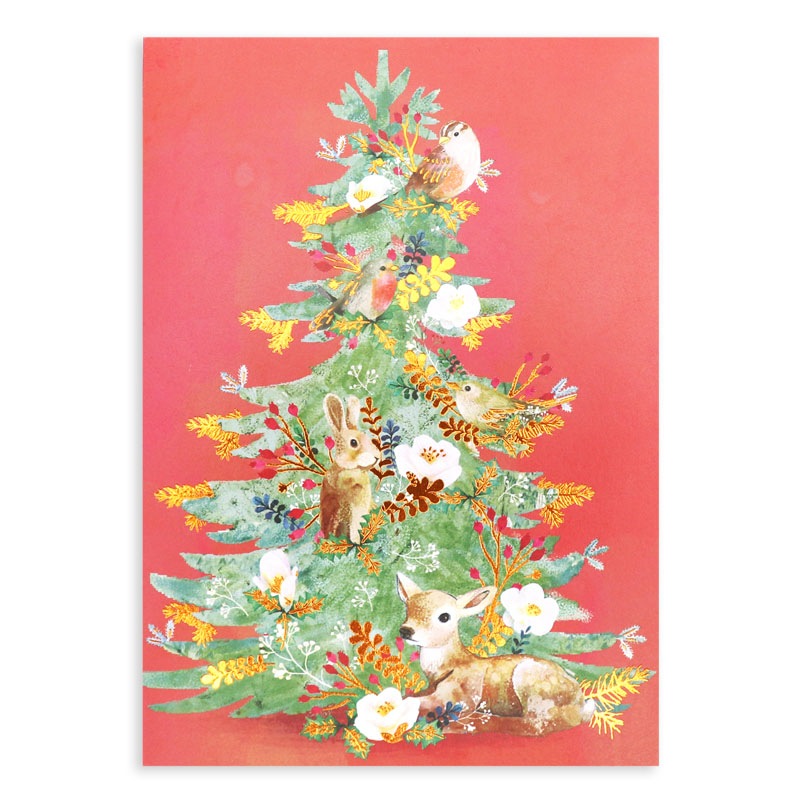 ロジャーラボード クリスマス グリーティングカード 動物たちとクリスマスツリー クリスマス雑貨 クリスマスカード その他 二つ折りカード Lサイズ 雑貨ロビン