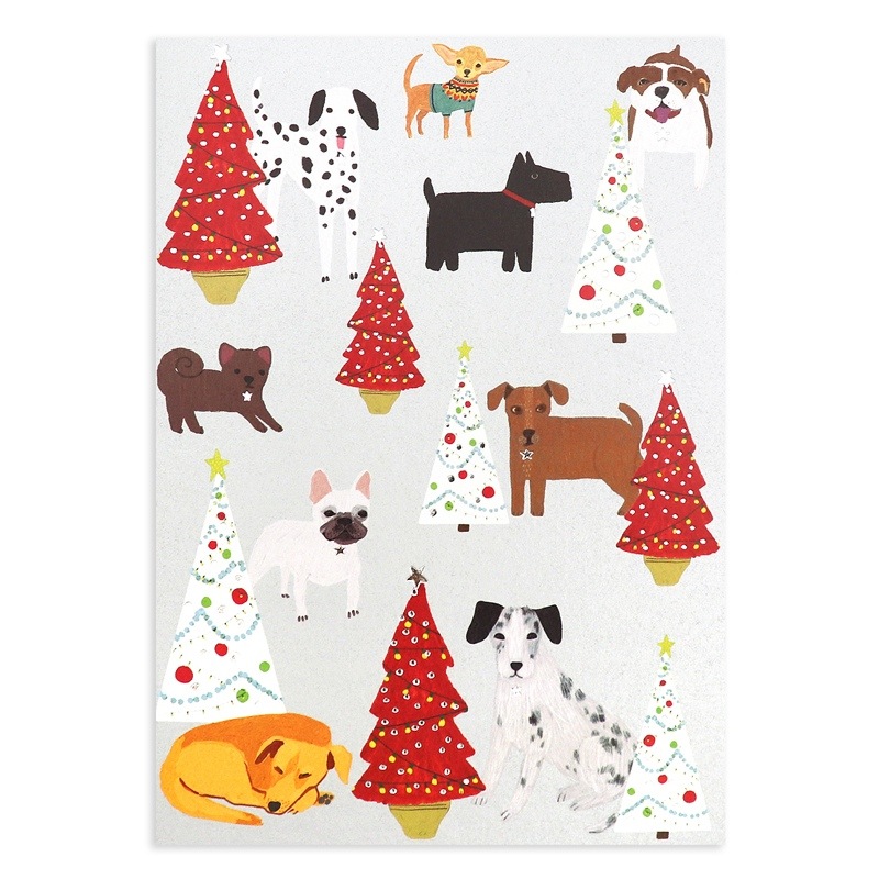 ロジャーラボード クリスマス グリーティングカード 犬とクリスマスツリー シルバー クリスマス雑貨 クリスマスカード その他 二つ折りカード Lサイズ 雑貨ロビン