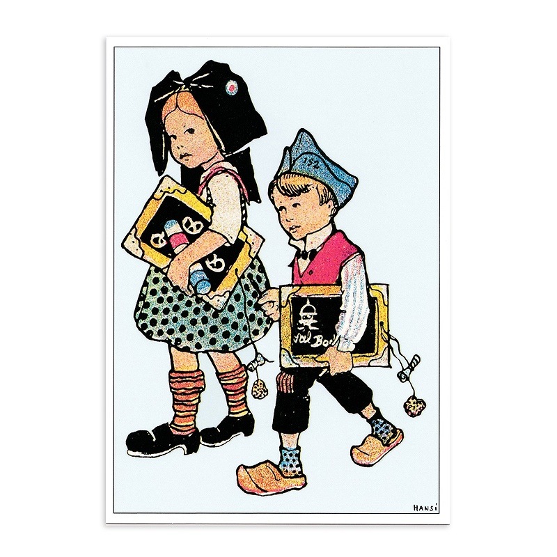 Hansi（ハンジ） ポストカード （画材を持って歩く女の子と男の子）