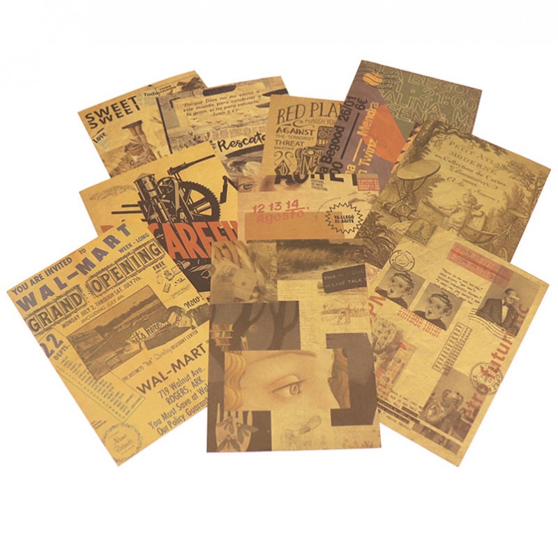 デザインペーパー セット スクラップ素材 アンティーク レトロポスター A5サイズ ラッピング 手芸用品 デザインペーパー 雑貨ロビン