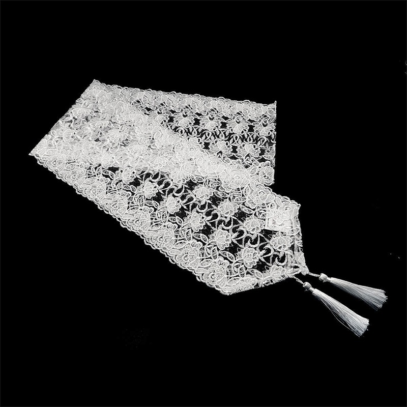 テーブルランナー レース タッセル付き Mサイズ （植物柄×パターンA） 約24.5×180cm